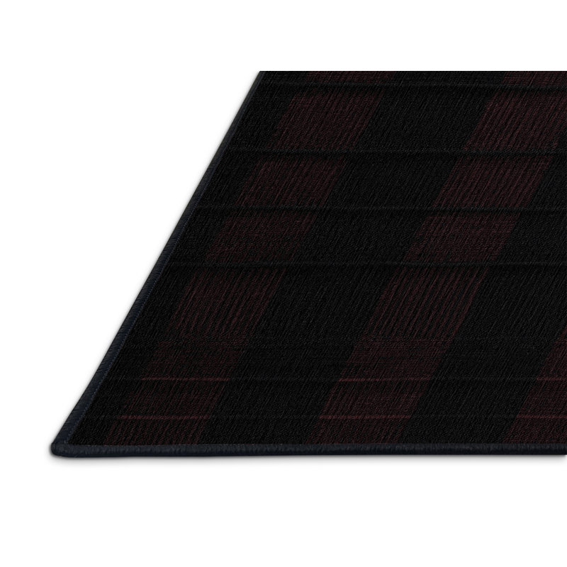 Machine Washable Checkered Black Area Rug, Square 5'