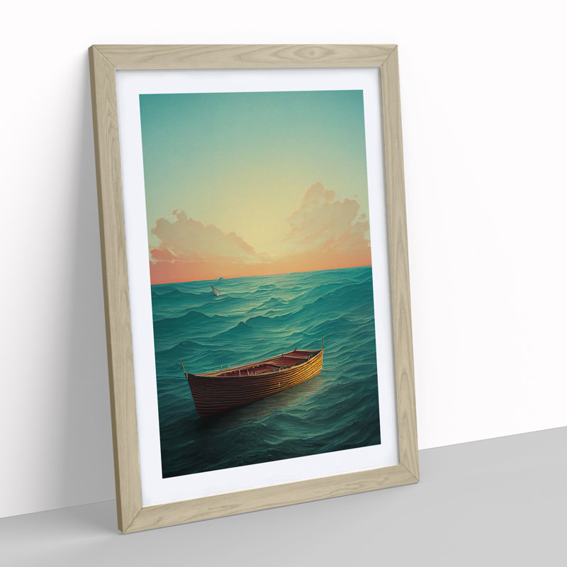 Boat Behind the Sun - Wall Art, 66cm H x 48cm W x 2cm D, Oak Framed, White