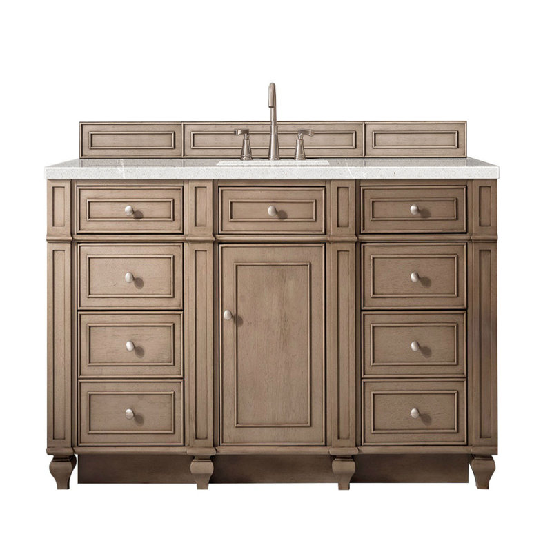 Bristol 60'' W Single Vanity, Whitewashed Walnut, White Zeus, 8" Widespread