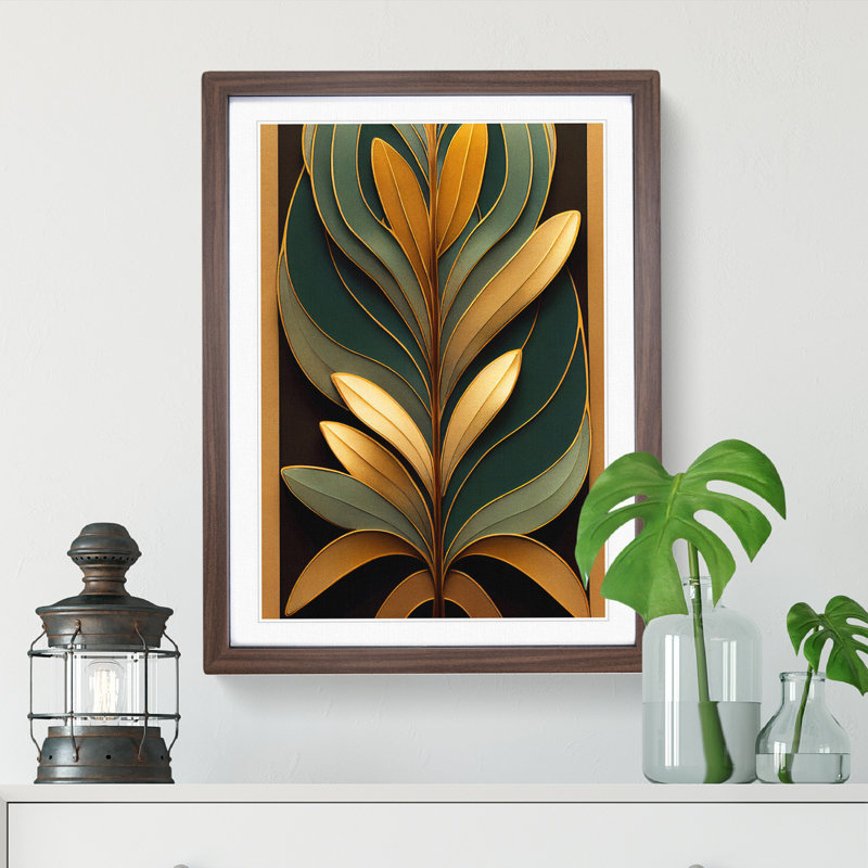 Leaves No.3 - Wall Art, 34cm H x 25cm W x 2cm D, Walnut Framed