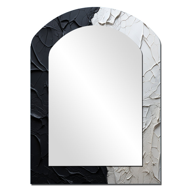 Minimalism Black And White Paint Corner - Coastal Arch Decorative Mirror, White Asymmetrical Wall Mirror, Printed Metal Art