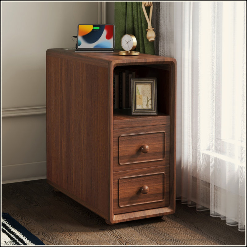 End Table With Drawers, Corner Table With Open Shelves, Tall Side Table For Bedroom And Corner
