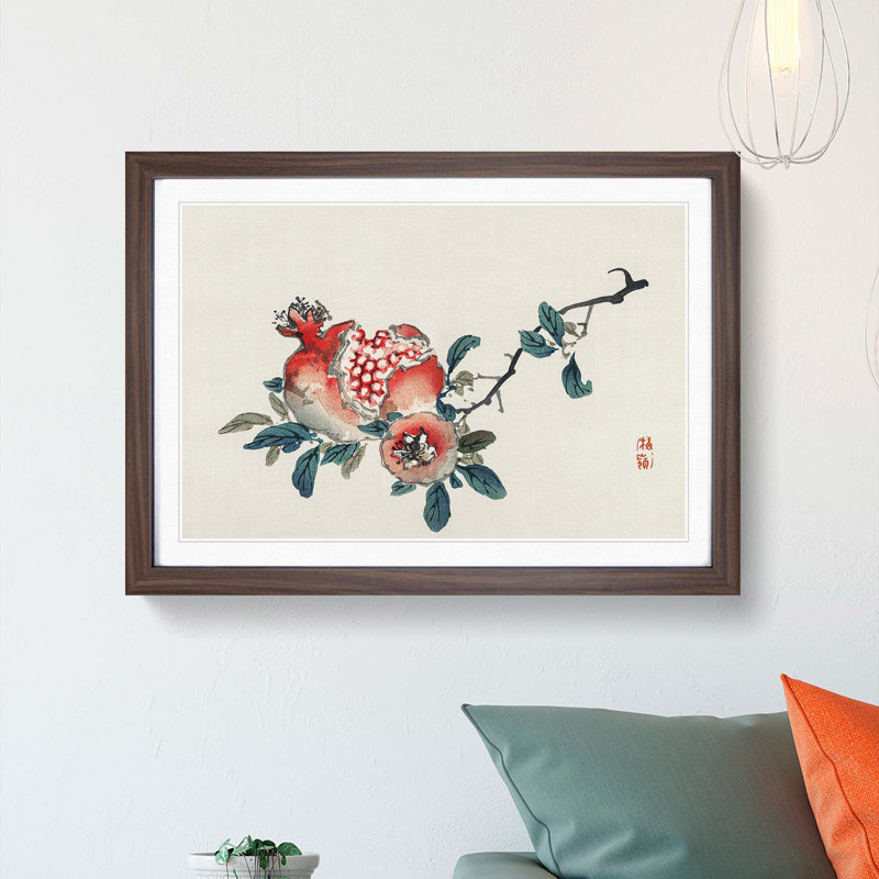 Pomegranate by Kono Bairei - Picture Frame Painting Print, Walnut, 35cm H x 50cm W x 2cm D