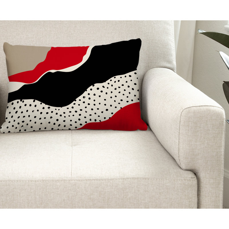 Coussin décoratif intérieur / extérieur en polyester filé Willow, Rouge / blanc cassé / beige / noir