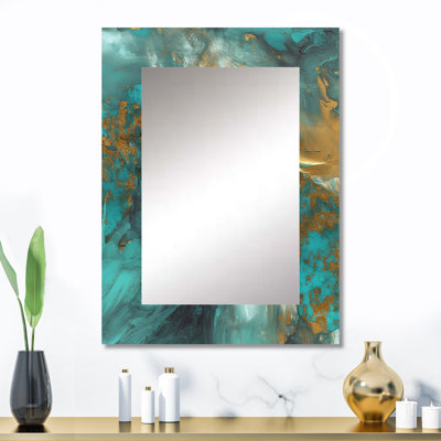 Golden Sunshine Wild Turquoise River Abstract IV - peinture abstraite, miroir mural moderne, impression sur métal