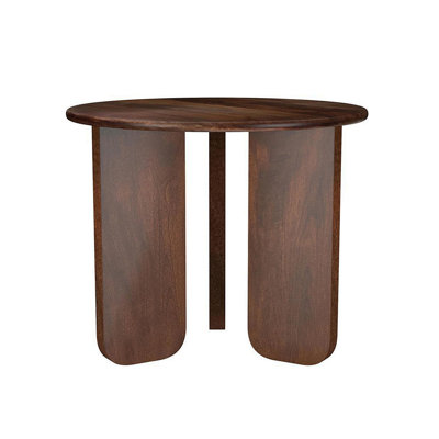 Table de bout ronde en bois de manguier massif, brun