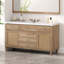 Meuble-lavabo de 60 po avec lavabo SMC, grande armoire de rangement moderne avec tiroirs à fermeture en douceur et portes en rotin, poignées en métal argenté et 5 pieds en pin