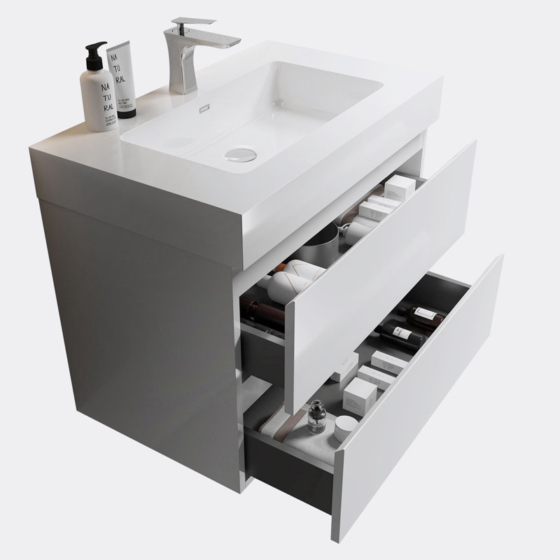 Ensemble de meuble-lavabo mural simple 29,9 po Dessirae, Blanc, Blanc