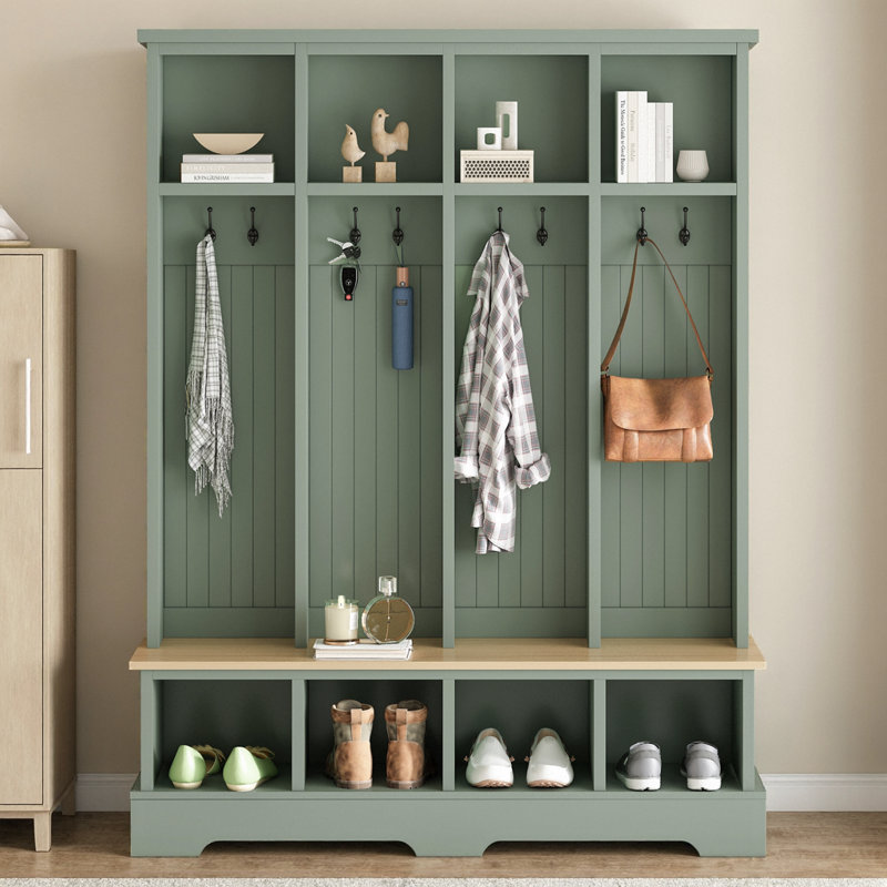 Hall Tree 59.02" Wide With Bench And Storage, Green