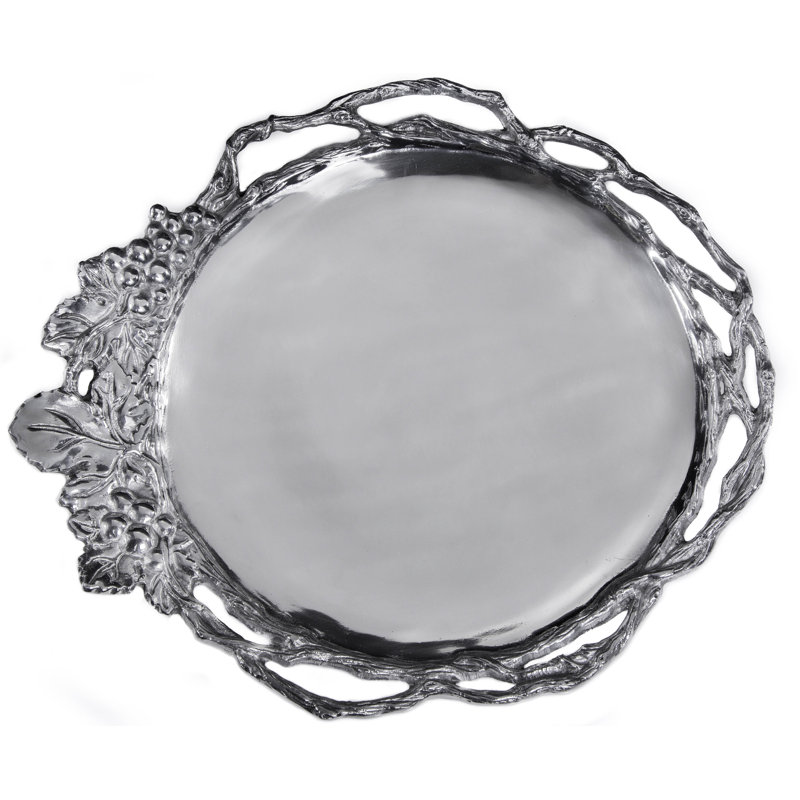 Arthur Court Large Round Silver Aluminum Grape Vine Tray
