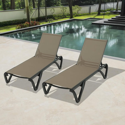 Pool Lounge Chairs Set Of 2, Aluminum Patio Chaise Lounge With Wheels, 5 Position Adjustable, All Weather Outdoor Lounge Chairs For Beach, Yard, Balcony, Poolside
