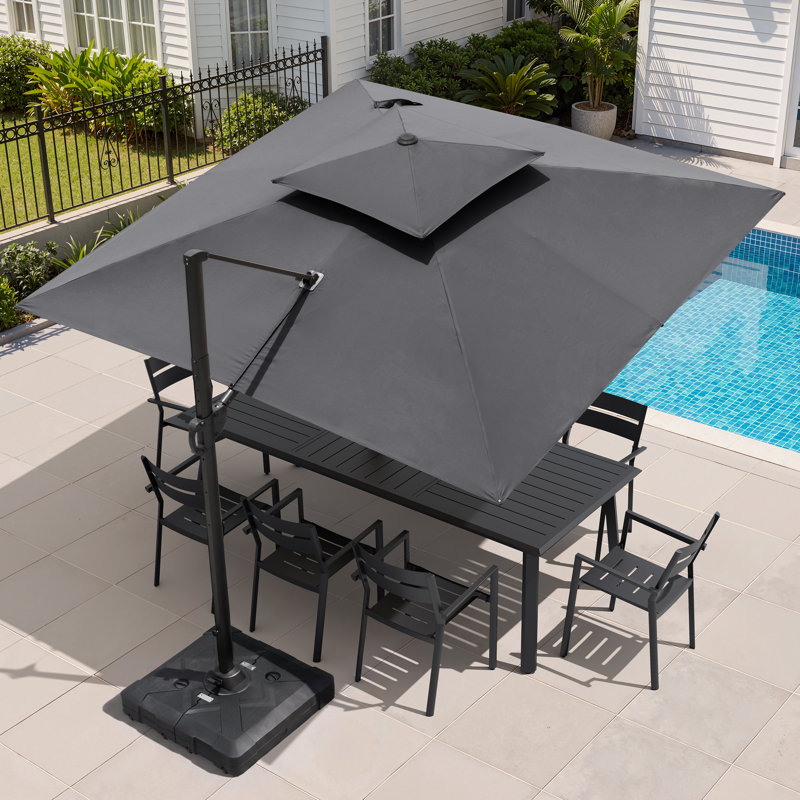 120'' Square Cantilever Umbrella With Weighted Base, Dark Grey