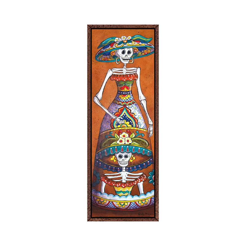 Talavera Catrina by Candy Mayer - Panoramic Painting on Canvas, Classic Brown Wood Framd Canvas