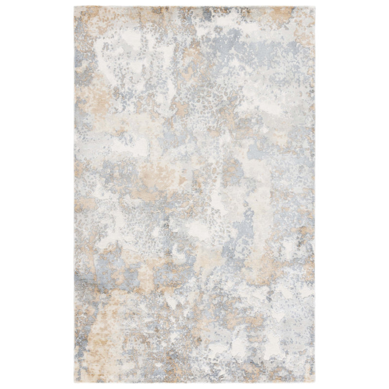 Tapis gris / ivoire en viscose / laine / coton noué à la main Mirage 644, Rectangle 9 pi x 12 pi