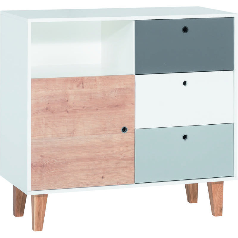 Aleana Solid Wood 103.5cm W 3 - Drawer Chest of Drawers, White/Grey/Dark Grey/Oak