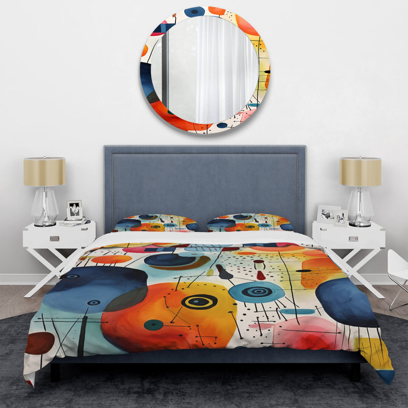 Ensemble de housse de couette à motif géométrique coloré Mid Century Shapes 1 - Abstract, Housse de couette pour lit simple