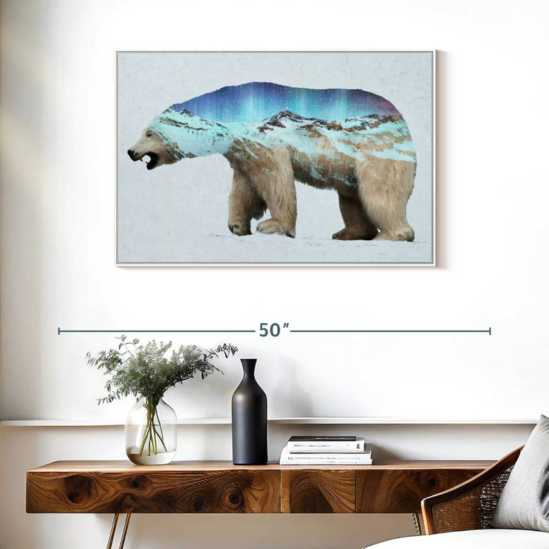 L'ours polaire arctique, Cadre flottant blanc, 37 po x 25 po