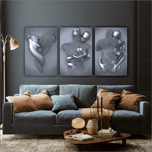 Ensemble romantique 3 pièces romantiques romantiques, Argent, H 24 po x l 73 po