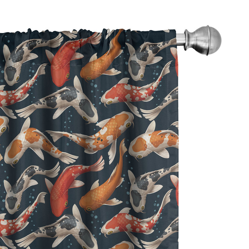 Dark Petrol Blue and Orange Koi Fish Microfiber Room-Darkening Curtain Panels