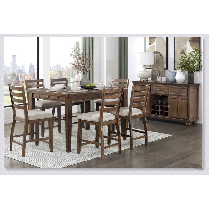 Ensemble de 2 chaises à hauteur de comptoir avec finition cerisier traditionnelle, revêtement beige pour un repas élégant