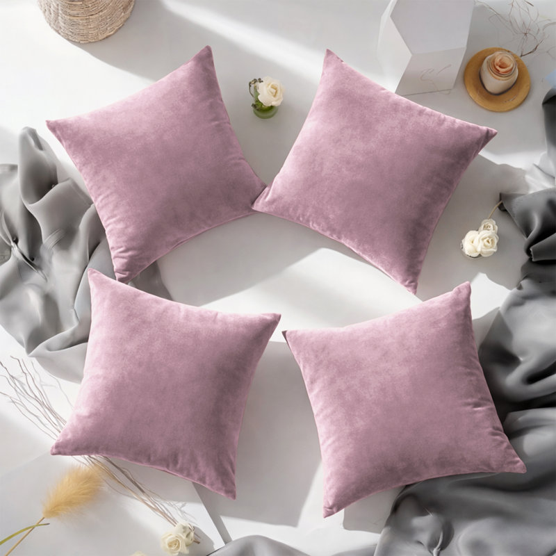 Crushed Velvet Cushion Cover Set (Set of 4), Pink Rose
