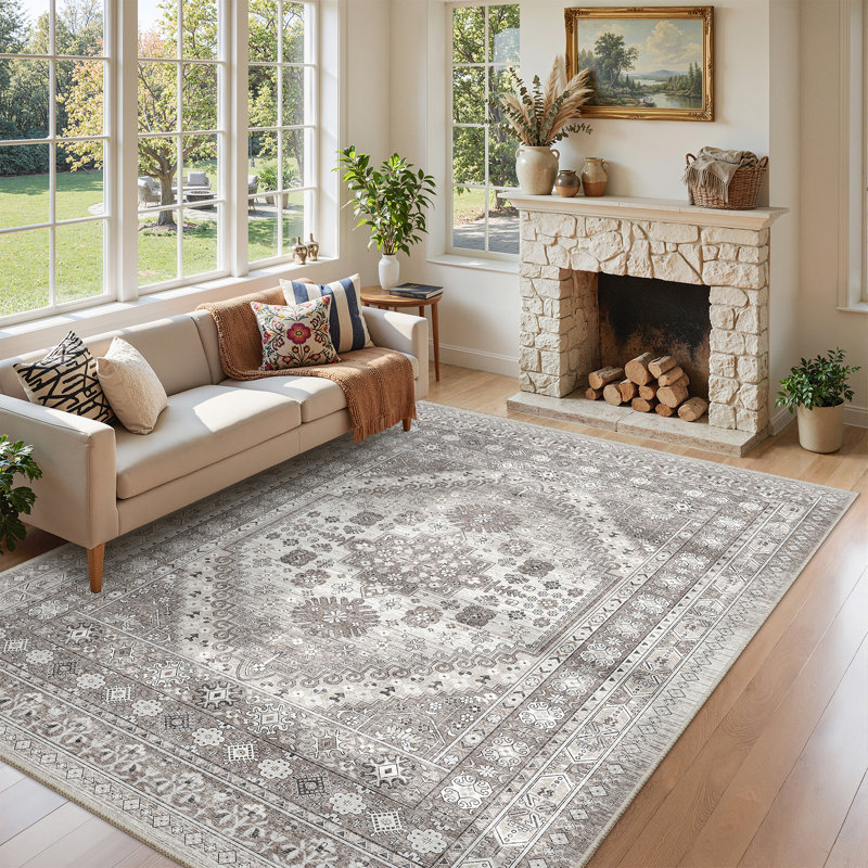 Malaika Machine-Washable Non-Slip Medallion Area Rug, Rectangle 5' x 7', Brown