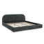 Très grand lit tapissier gris foncé, look minimaliste moderne, haute tête de lit incurvée, tissu, pieds pour le confort de la chambre à coucher, esthétique, structure robuste pour les pieds,-524963590
