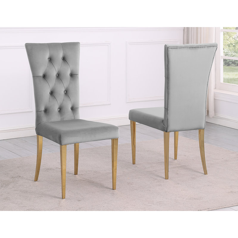 Baltazar 4 - Person Pedestal Dining Set, Gold/Gray, Gold