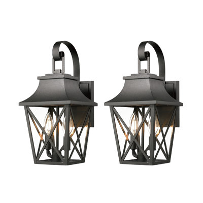 Lanterne murale d'extérieur noire 2 lumières, grande applique murale d'extérieur moderne, applique murale de véranda industrielle avec verre, éclairage extérieur de ferme imperméable