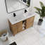 Meuble-lavabo autoportant de 48 po avec lavabo double - style moderne, charnière de porte à fermeture douce, rangement spacieux, lavabo en résine, couleur chêne imitation, structure en contreplaqué