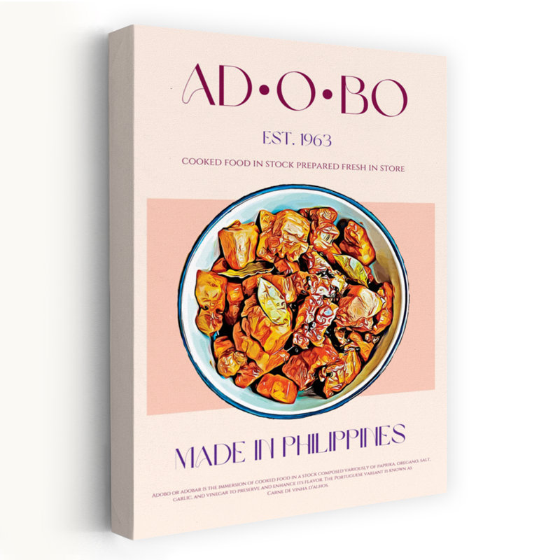 Filipino Adobo, plat classique, architecture abstraite, paysage, art mural, H 24 po x l 16 po