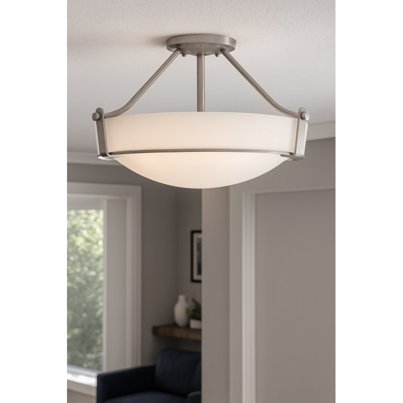 Hathaway 3 - Light Simple Bowl Semi Flush Mount, Antique Nickel, 12.3" H x 20.8" W, Incandescent