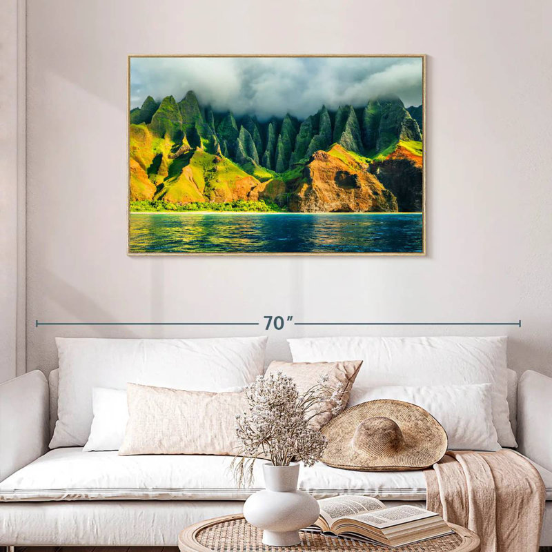 Côte de Na Pali, Cadre flottant en bois naturel, 43 po x 29 po