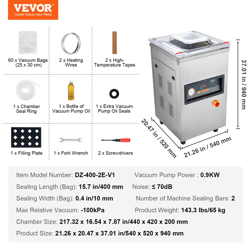 Chamber Vacuum Sealer, 600W Sealing Power, Vacuum Packing Machine