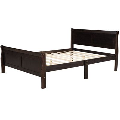 Queen Size Wood Platform Bed With Headboard And Wooden Slat Support -  Springland, Kmix-WF289142AAP