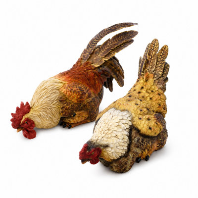 Poule et coq avec tablettes en métal (ensemble de 2)