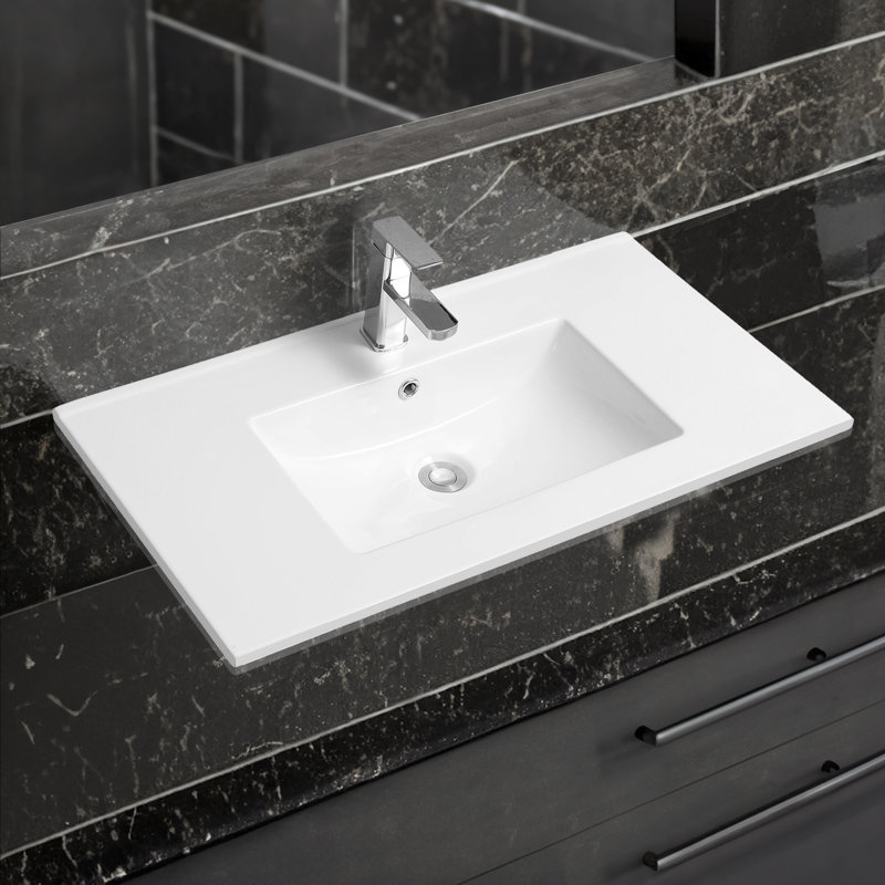 4001A Ceramic Thin-Edge Inset Basin with Scooped Bowl, 16cm H x 91cm W x 46cm D