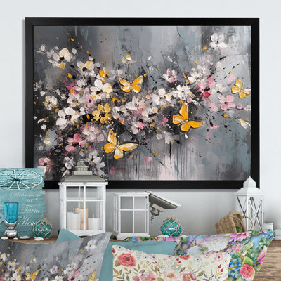 «Rynlee Flowers With White Butterflies III», reproduction sur toile