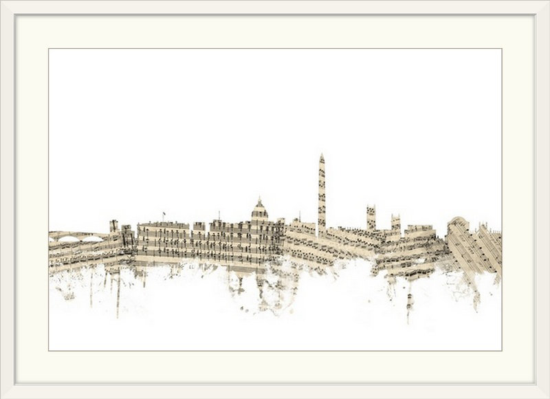 «Washington DC Skyline Partitions Cityscape» par Francy, impression, Cadre noir, H 24 po x l 32 po x P 1 po
