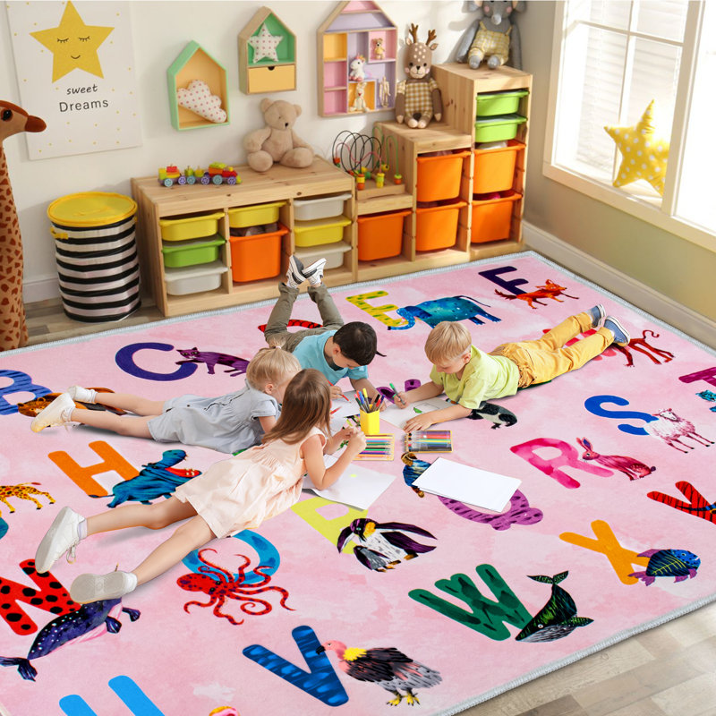 Tapis de classe Alphabet pour enfants, Rectangle 5' x 7'