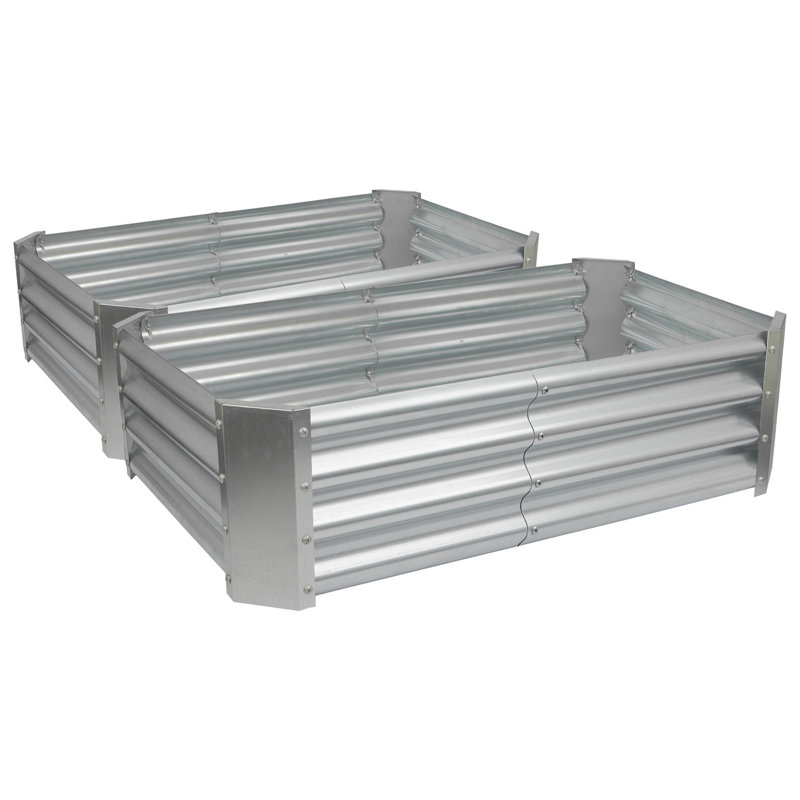 Harbour Housewares - Rectangular Galvanised Steel Raised Garden Bed Planters - Set of 2, 30cm H x 120cm W x 60cm D, Silver