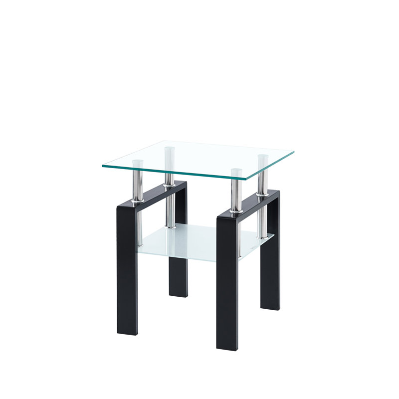 Table d'appoint en verre trempé avec rangement - 2 couches transparentes pour le salon, la chambre à coucher, le bureau et le petit coin repas