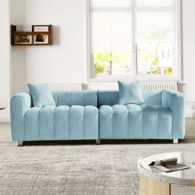 83.46'' Premium Velvet Sofa 3-Seater Loveseat, Modern Bubble Upholstered Couch With Metal Base Legs And 2 Pillows For Living Room, Bedroom.