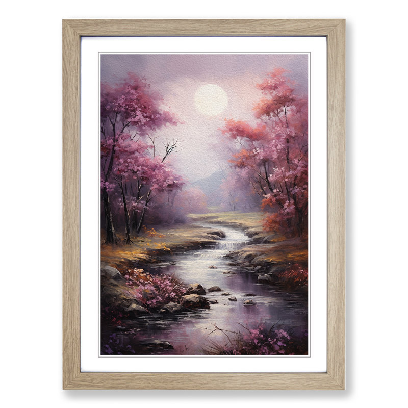 XYZ-FRM-V1223-4059 Landscape Impressionism No.2 - Single Picture Frame Print on Wood, 34cm H x 25cm W x 2cm D, Oak