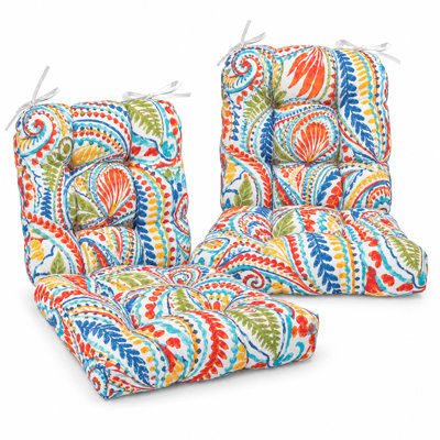 Set of 4 Outdoor Chair Cushions, 19 x 19 x 4 Inch Waterproof Fade‑Resistant Patio Seat Pads with Ties for Garden & Dining Chairs
