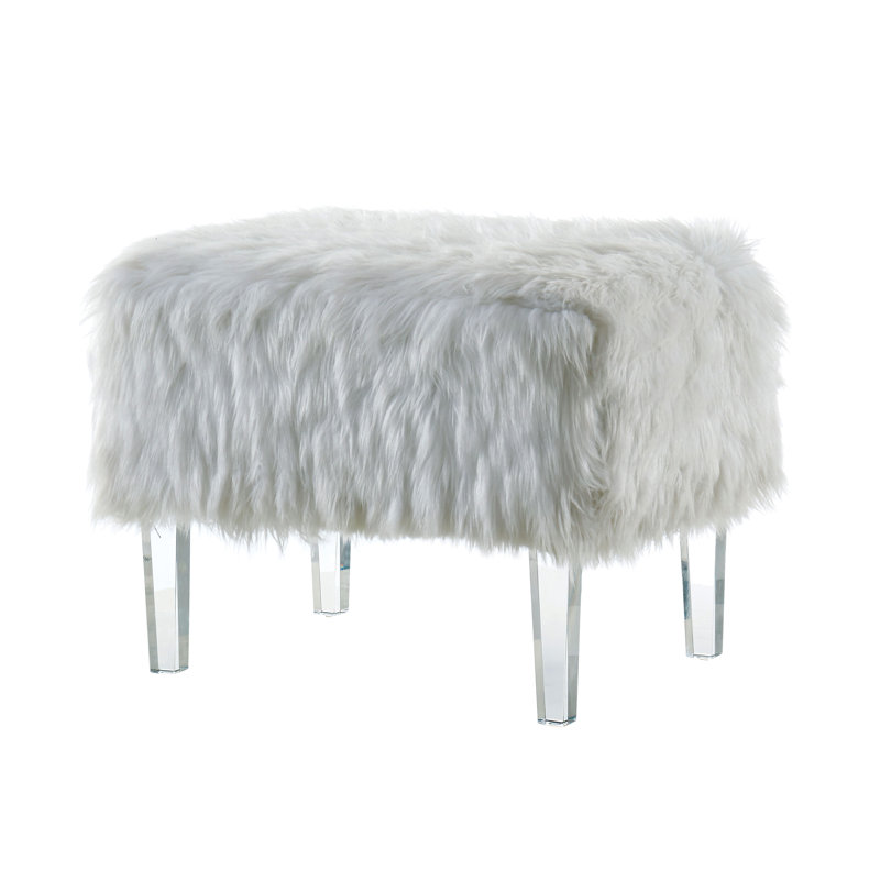 Natalia Upholstered Ottoman, White Faux Fur
