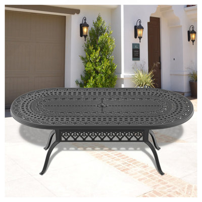 Table de salle à manger en aluminium coulé avec cadre noir et trou pour parasol L81,89 * W41,34 pouces