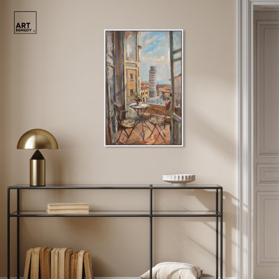 Art, art rétro, peinture sur toile, balcon, vue de l'Italie