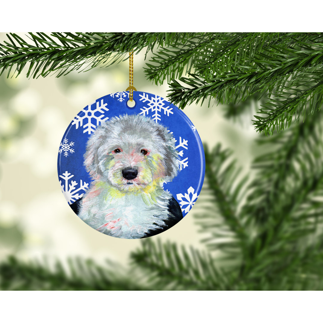 Old English Sheepdog Winter Snowflake Holiday Ceramic Hanging Figurine Ornament The Holiday Aisle®