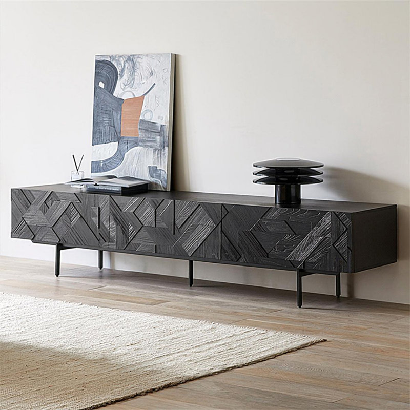 Meuble télé noir en bois massif, 20.1”H x 86.6”L x 17.7”W